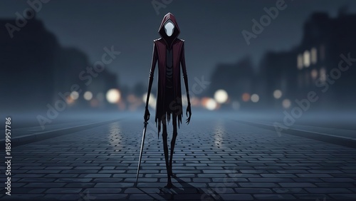 Mysterious Figure Walking Alone at Night.