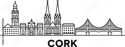 Cork ireland vector skyline outline drawing panoramic landscape cityscape illustration