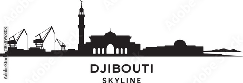 Djibouti djibouti vector city skyline black silhouette flat design style background illustration