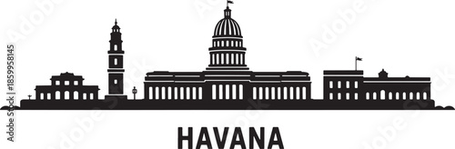 Havana city skyline silhouette famous cuban capital architecture travel landmark drawing