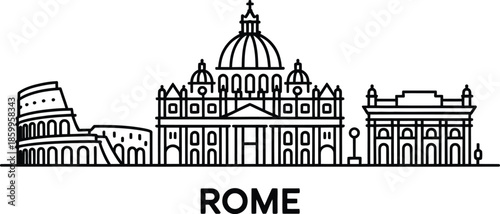 Rome skyline featuring colosseum st peters basilica and ancient architecture on transparent background
