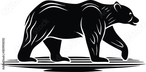 Silhouette Of A Polar Bear Walking Across A Flat Icy Surface