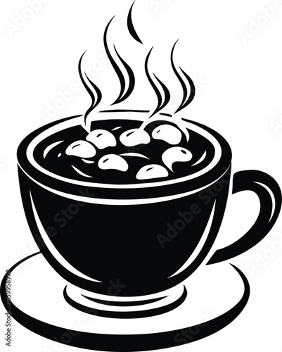 Vector Silhouette Of A Steaming Cup Of Hot Chocolate With Marshmallows On Top