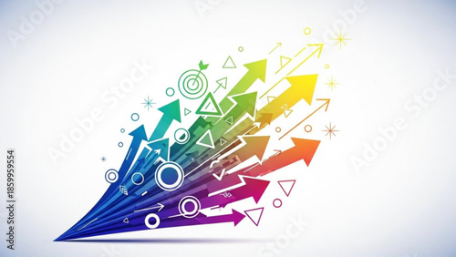 A vibrant illustration of colorful arrows pointing upwards, symbolizing growth and progress in a dynamic and creative environment.