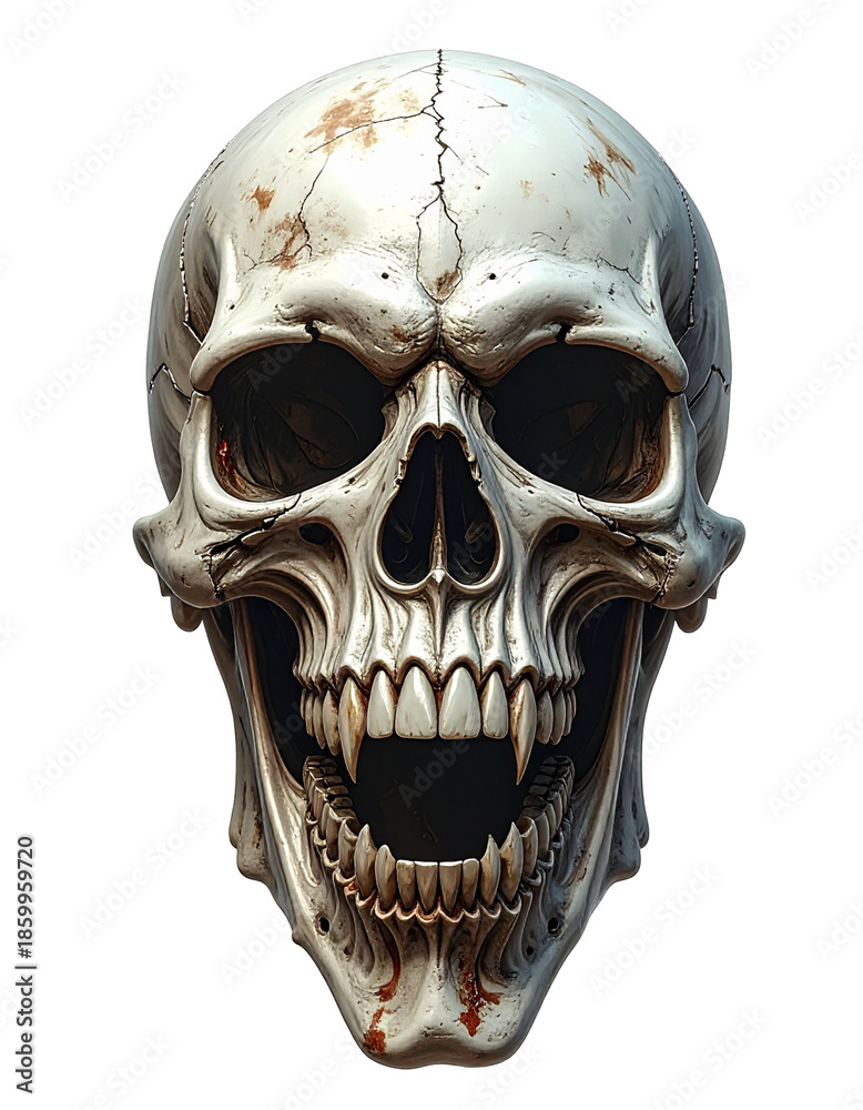 Obraz premium Creepy skeleton face mask with sharp teeth, Isolated on transparent or white, Cut out