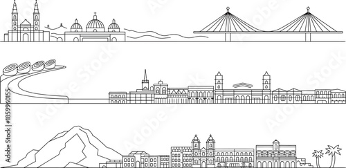Port-gentil gabon city skyline drawing illustration abstract panorama line sketch vector background