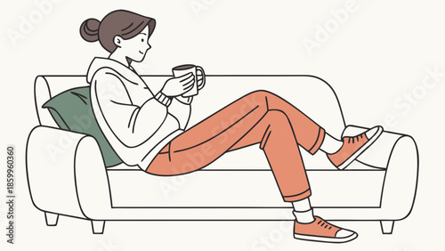 Woman relaxing on sofa with mobile phone.