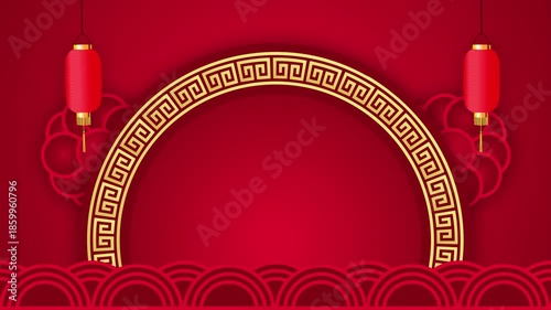 background for chinese new year festival There are lanterns and Chinese fans spinning.