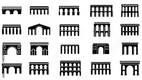 Collection of detailed architectural arches and building facade illustrations