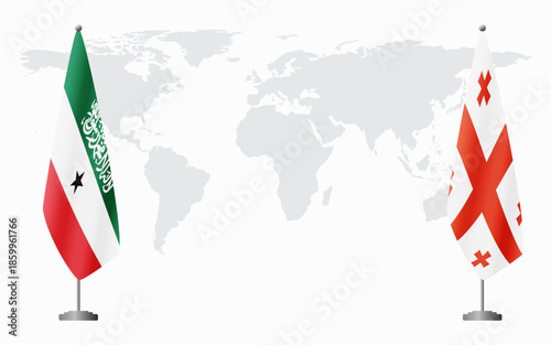 Somaliland and Georgia flags for official meeting against background of world map.