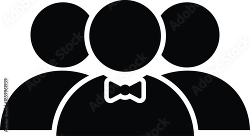 Three black figures with bow tie on white background group people