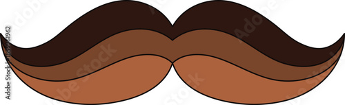 Stylized brown mustache with layered curves and black outlines dark brown medium brown