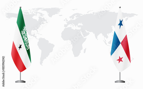 Somaliland and Panama flags for official meeting against background of world map.