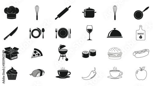 Culinary icons a collection of kitchen tools food and cooking related items