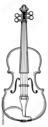 Hand drawn line art illustration of a violin depicting a classic musical instrument for music and art