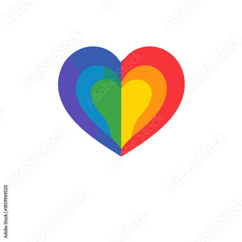 Rainbow Colored Heart Symbol on White Background for Diversity and Love