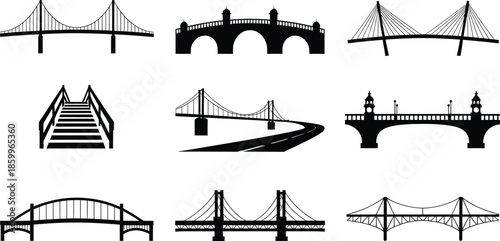 Collection of bridge silhouette design element for transportation and infrastructure