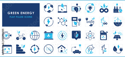 A set of flat icons related to Green Energy.