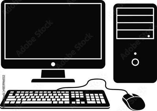 Desktop computer setup isolated on white background, Vector, illustration