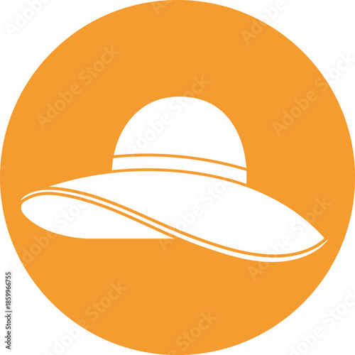 White wide brimmed sun hat with orange circle background wide brimmed hat summer hat
