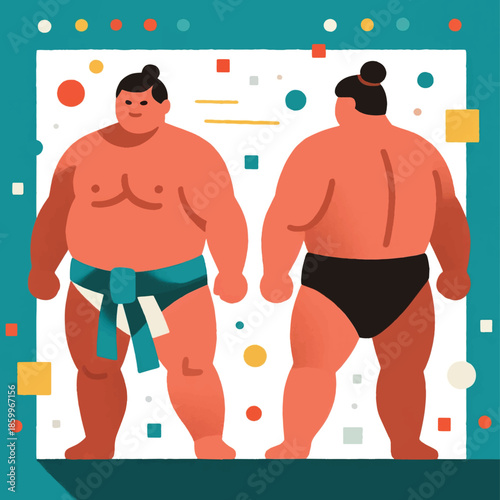 Illustration Of Sumo Wrestlers As Two Large Masses Vector Design Template