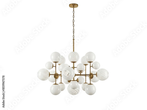 Modern white glass bubble chandelier light fixture with gold accents