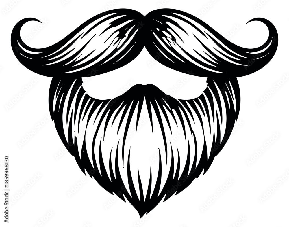Obraz premium Hand drawn line art illustration of a mustache and beard depicting classic retro style for fashion and barber shop themes