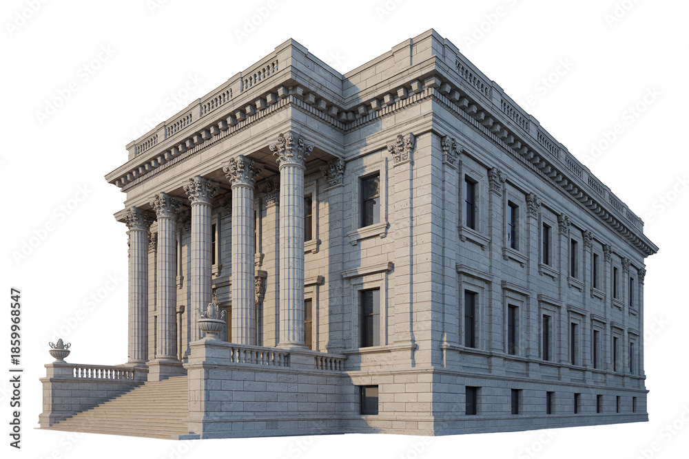 Obraz premium Grand neoclassical building with columns isolated on transparent background