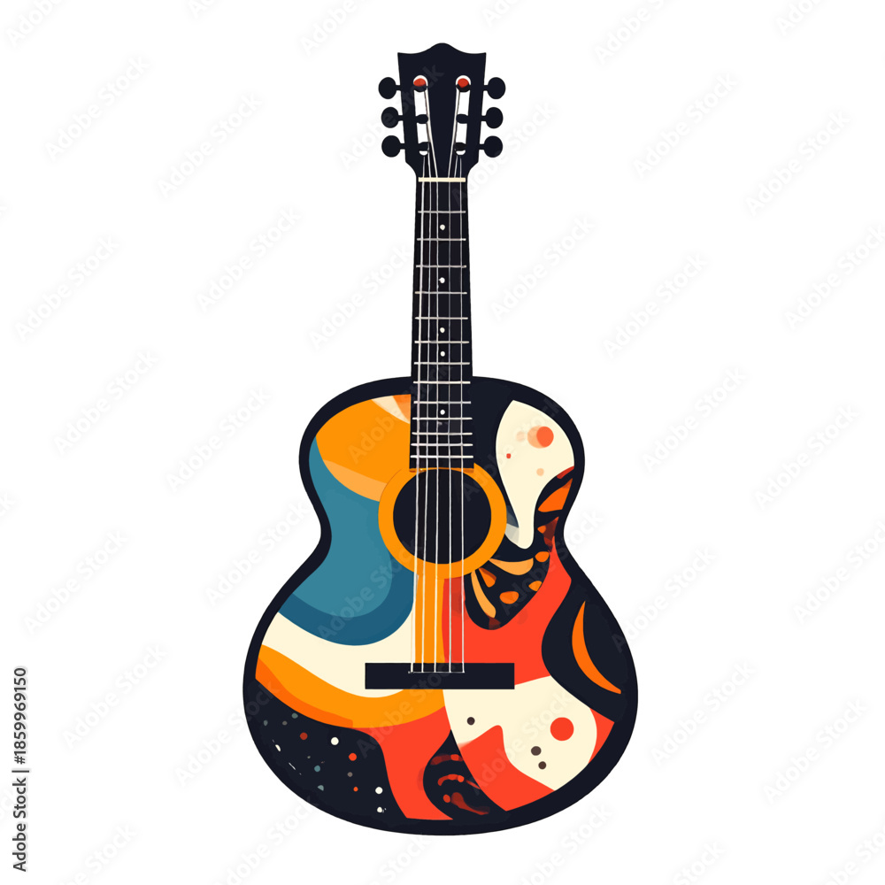 Obraz premium Colorful Abstract Acoustic Guitar Illustration with Pixel Art Style on White Background