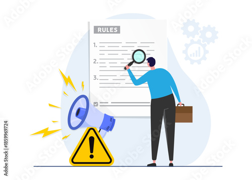 Business people studying a checklist of rules and regulations. Stock illustration.