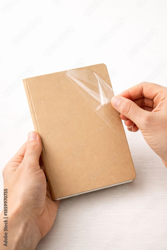 Fototapeta premium Removing protective film from notebook cover