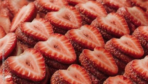 Close-up of Sliced Strawberries - A Fresh and Fruity Delight.