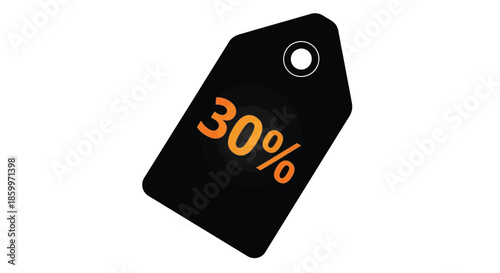 Black Discount Tag with 30 Percent Off on White Background