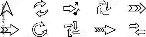 A collection of 10 black and white arrow icons in various directions and styles