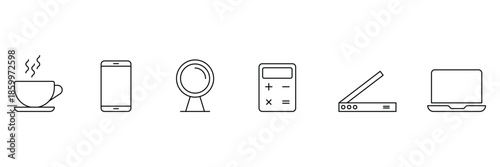 Office desk line icons set. Adaptive Office Icons. Adaptive Office Setup linear icon set.