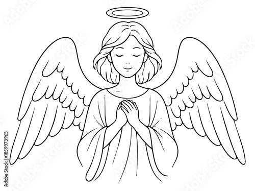 Hand drawn illustration of an angel depicting serenity for spiritual themes