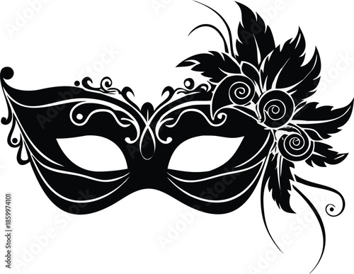 Vector Silhouette Of A Venetian Carnival Mask With Intricate Floral Swirls