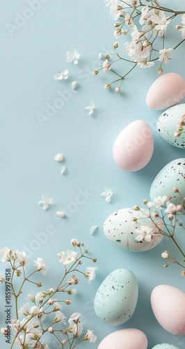 Wallpaper Mural  Colorful easter eggs and fresh spring flowers on a light blue background Torontodigital.ca