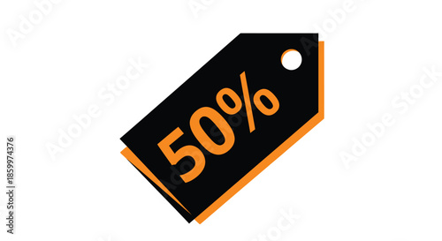 Canvas Print Black and orange 50 percent discount price tag, promotional sale label vector, h