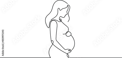 Pregnant woman with long hair holding her belly silhouette