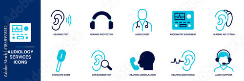 Audiology Services Blue Colored Outline Icon Set