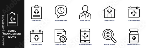 Clinic Management Line Icon Set