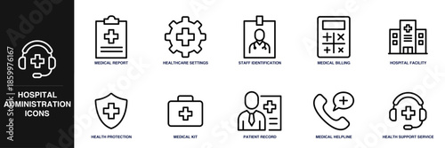 Hospital Administration Line Icon Set