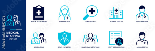 Medical Staffing Blue Colored Outline Icon Set