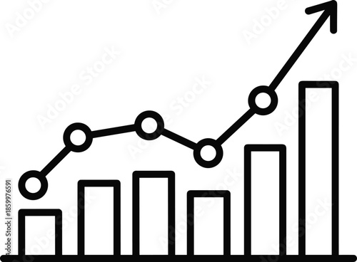 Bar chart and line graph vector, data visualization, analytics growth trend, financial performance, business metrics, infographic element, black and white design