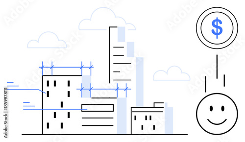 Economic growth concept. urban construction and financial development interconnected. Economic growth driving progress, innovation, prosperity. For real estate, business, finance, investments