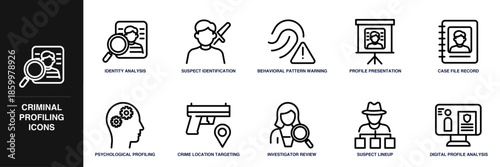 Criminal Profiling Line Icon Set