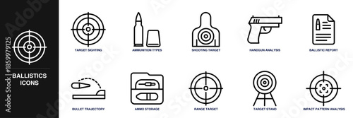 Ballistics Line Icon Set
