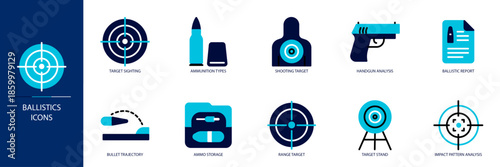 Ballistics Blue Colored Outline Icon Set