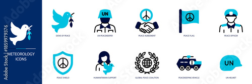 Peacekeeping Missions Blue Colored Outline Icon Set